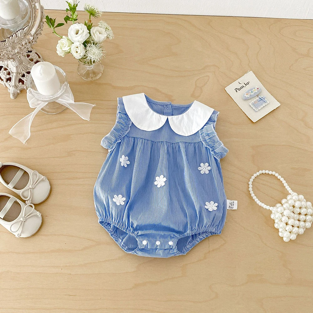 MILANCEL Summer Baby Bodysuit 3-24M Sweet Lace Flower Girls Clothes Soft Ventilate Infant One Piece Toddler Outwear
