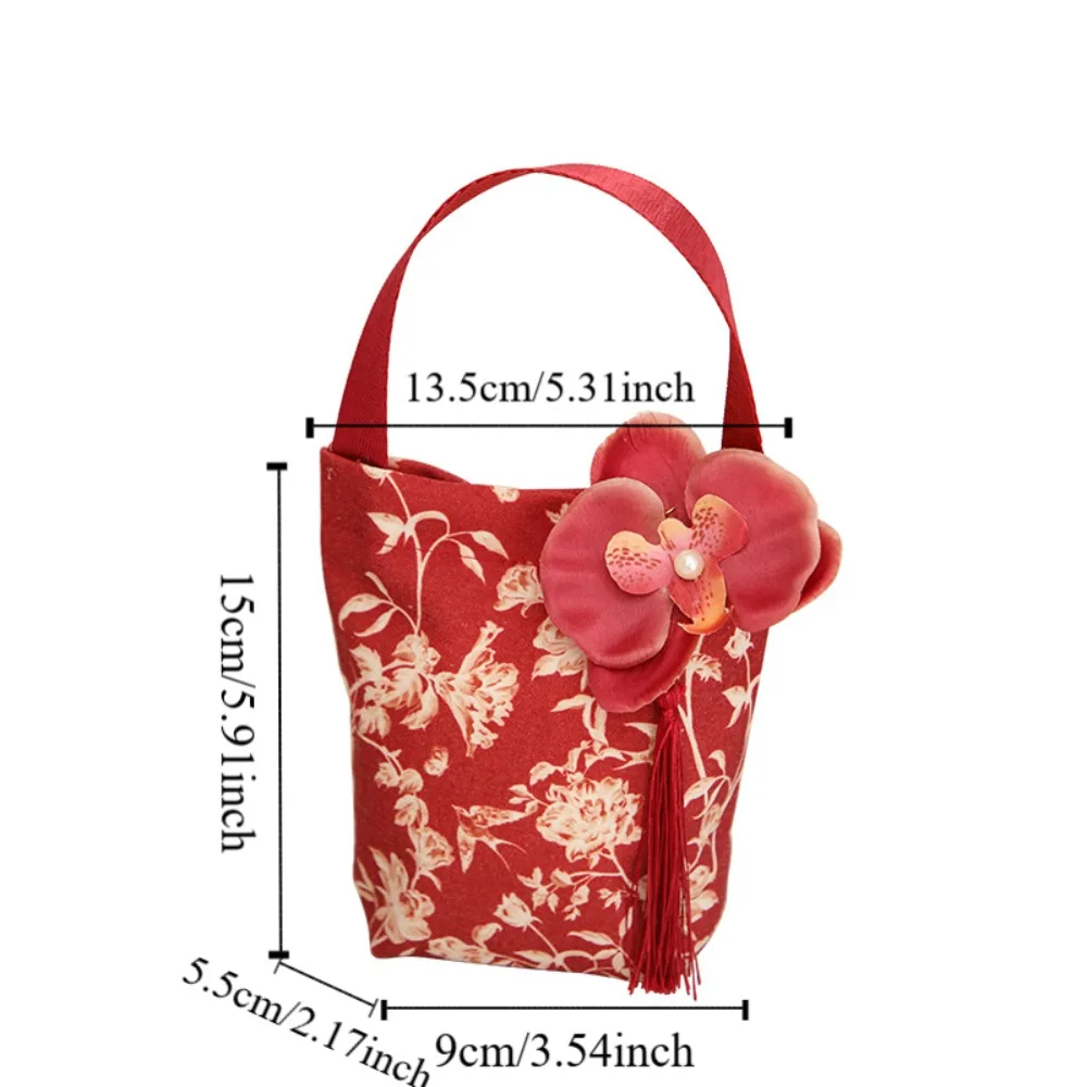 Flower Festive Sugar Bag Butterfly Orchid Flower Pendant Storage Bag Canvas Knot Wrist Bag Jewelry Packing Bag Korean Style