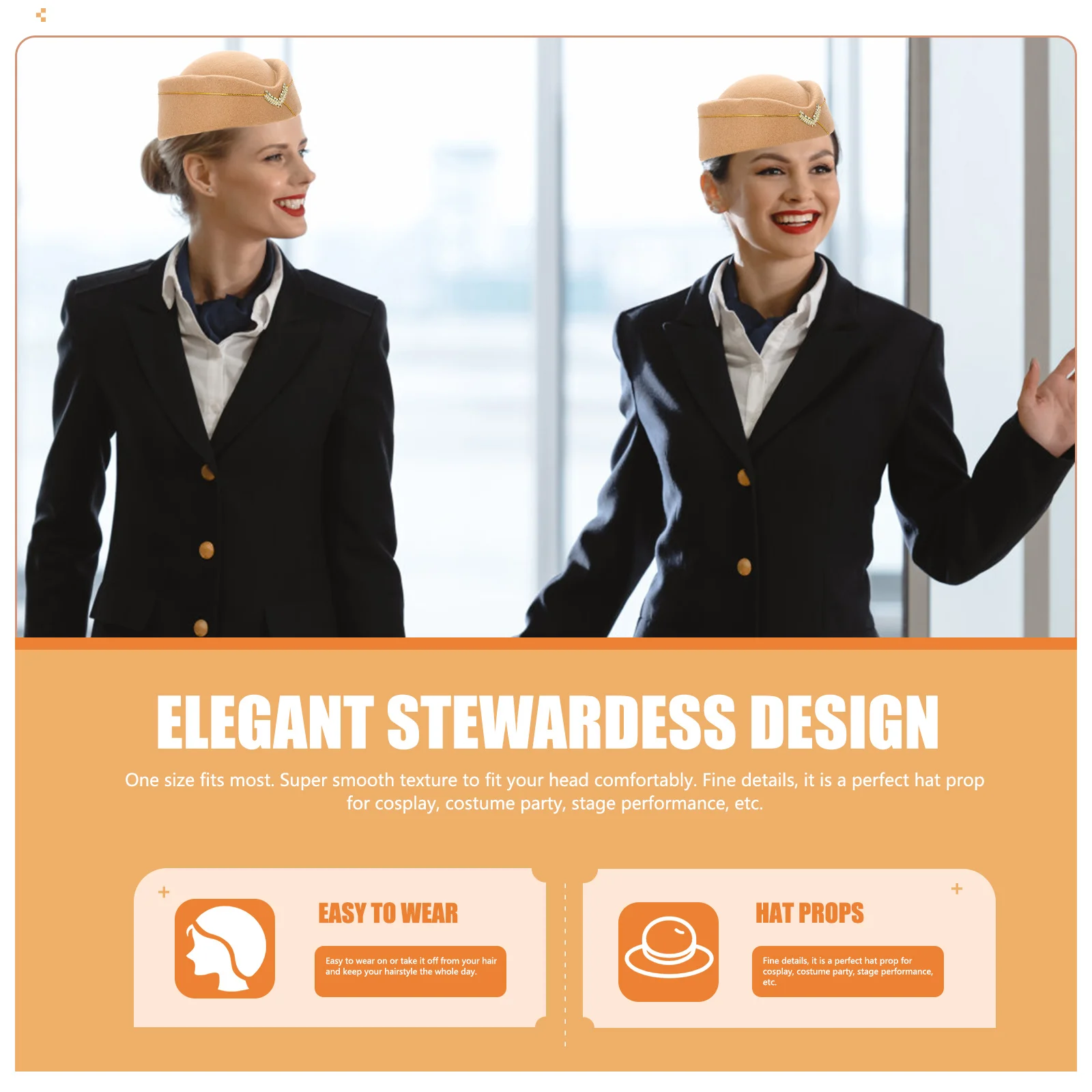 Stewardess Beret Elegant Hat Design Cosplay Uniform Band Costume Flight Attendant Dress Toy Felt Woolen Airplane Hostess Prop