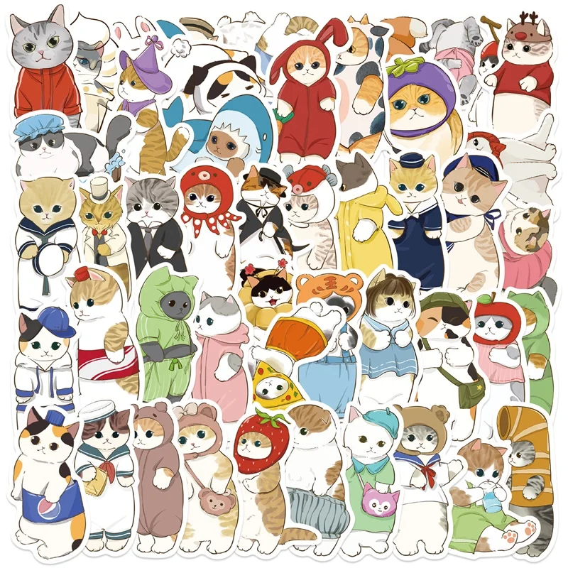 10/30/50PCS Cat Wearing Headgear PVC Sticker Aesthetic DIY Children's Decoration Scrapbooking Supplies Hand Accounting Tools