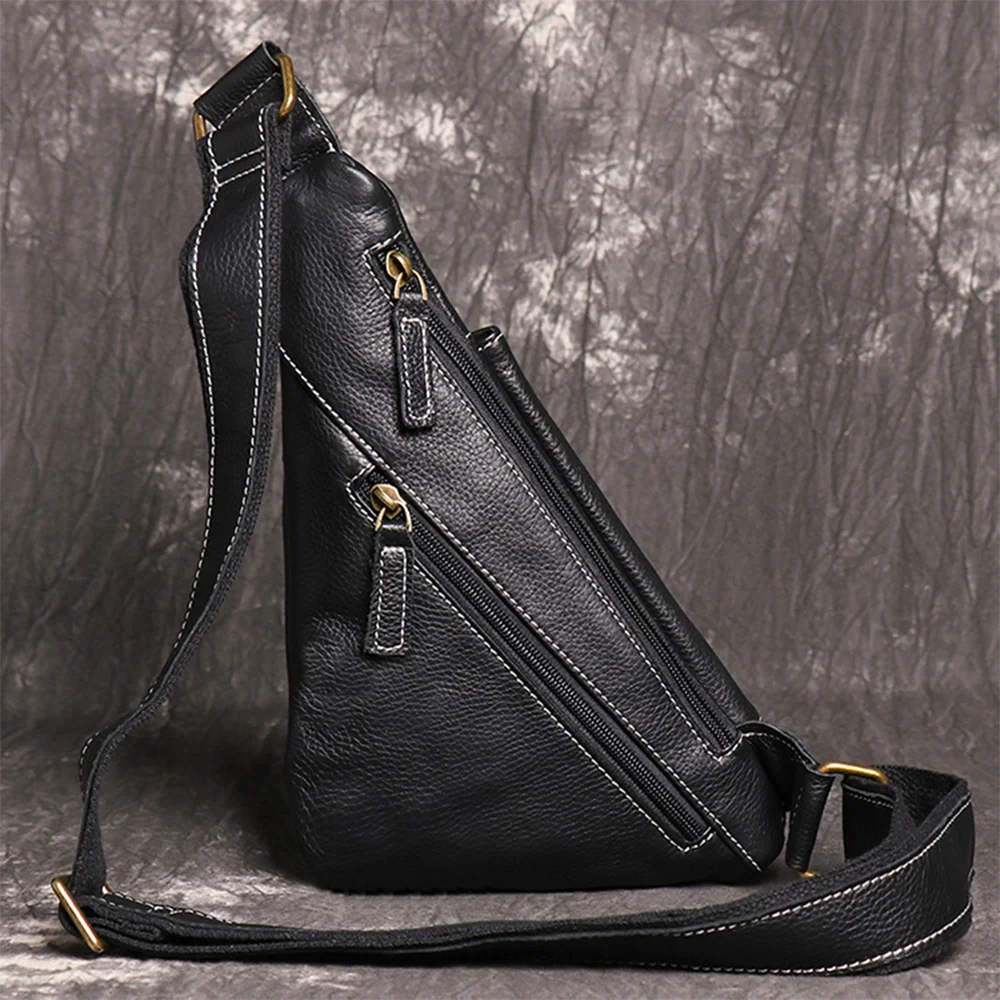 LUOKIR Herren-Brusttasche aus echtem Leder, lässiger Rucksack aus Rindsleder der Oberschicht, stilvolle, trendige Schulter-Crossbody-Tasche – Detail 6
