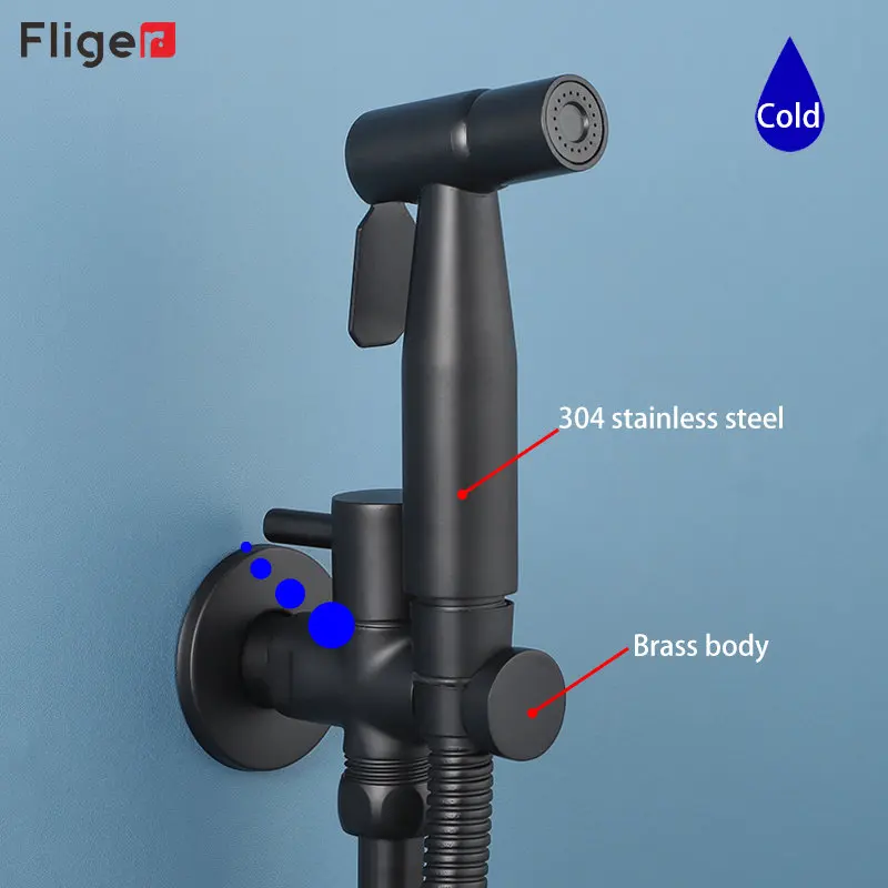 

Fliger Brass Bidet Faucet Black Handheld Toilet Bidet Faucet Sprayer Only Single Cold Water Shower Head Toilet Faucet