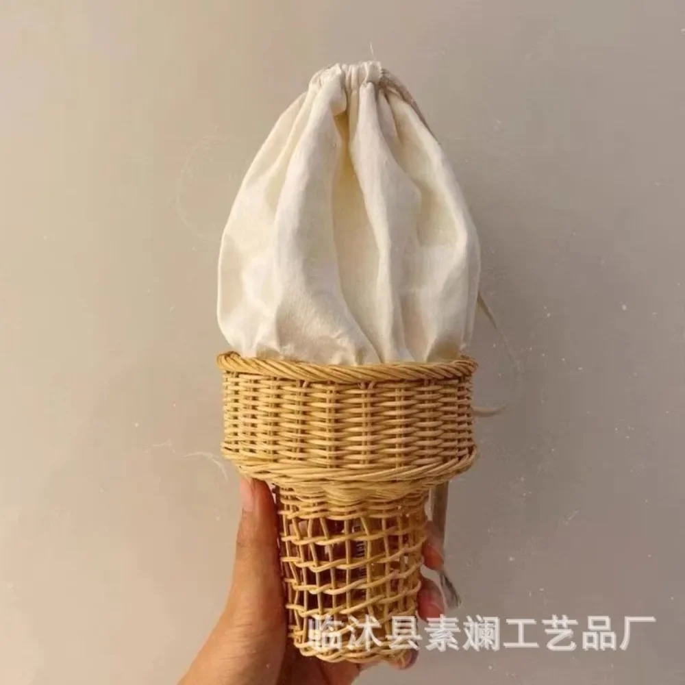 

Милая сумка из ротанга для мороженого, богемная плетеная соломенная сумка, полые забавные кошельки для женщин, 2025 год, сумки на плечо, пляжные сумки