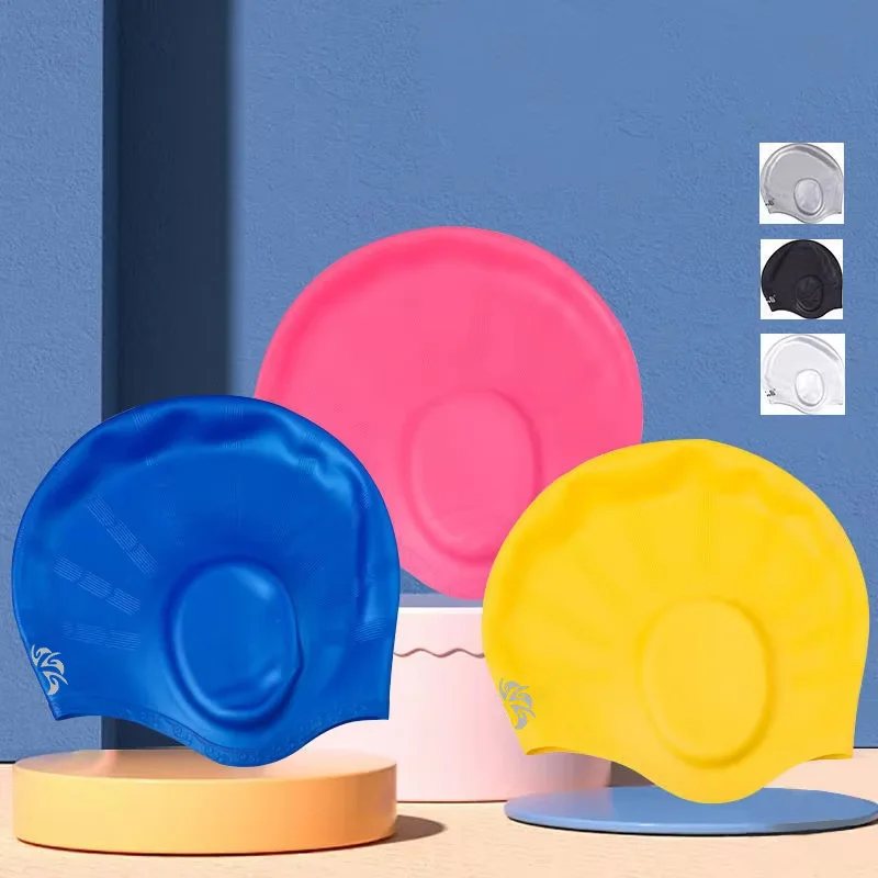 Professional silicone swimming cap equipment for men and women, large waterproof, with long hair and ear protectors
