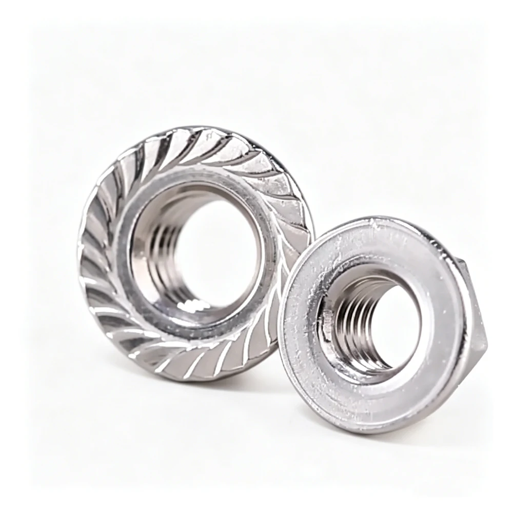 304 Stainless Steel Serrated Spinlock Locking Nut M8*1.0 To M12*1.5 F And M5 To12 LH Hexagon Flange Nuts 1/4