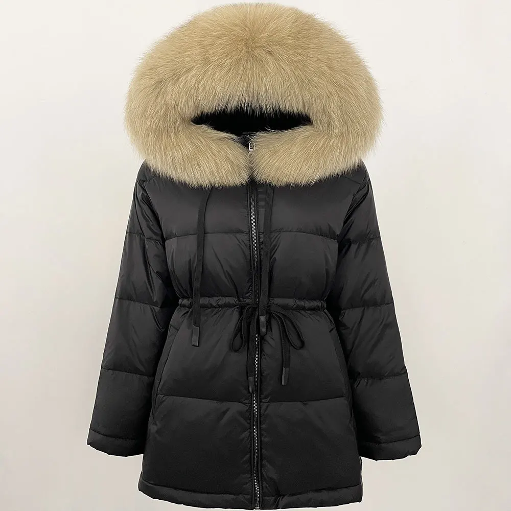 Neue Echt Waschbären Pelz Frauen Winter Puffer Jacke Verdicken Flauschigen Warme Parka Frauen Taille Versenkbare Ente Unten Wasserdichte Mantel