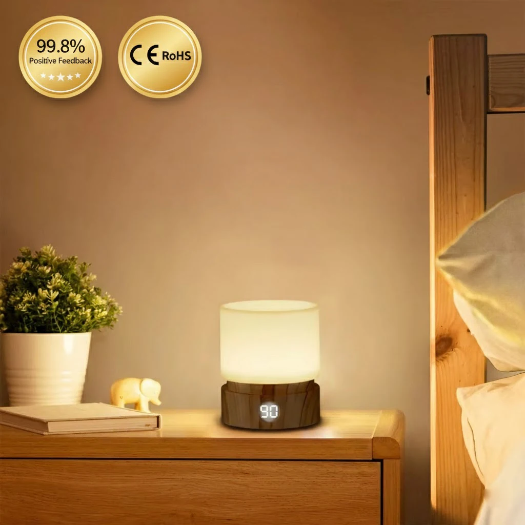 Cylindrical Timer Night Light Dimmable Table Lamp USB Rechargeable LED Breathing Nightlight for Kids Baby Nursery Sleep Aid Gift