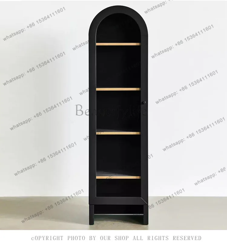 

American Style Solid Wood Arch Side Cabinet Bohemian Antique Display Curved Bookshelf Customizable Furniture