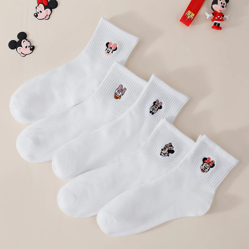 5 Paar Four Seasons Damen-Socken mit süßem und modischem Cartoon-Stickmuster, vielseitig einsetzbar, bequem und lässig, weiße lange Socken – Detail 3