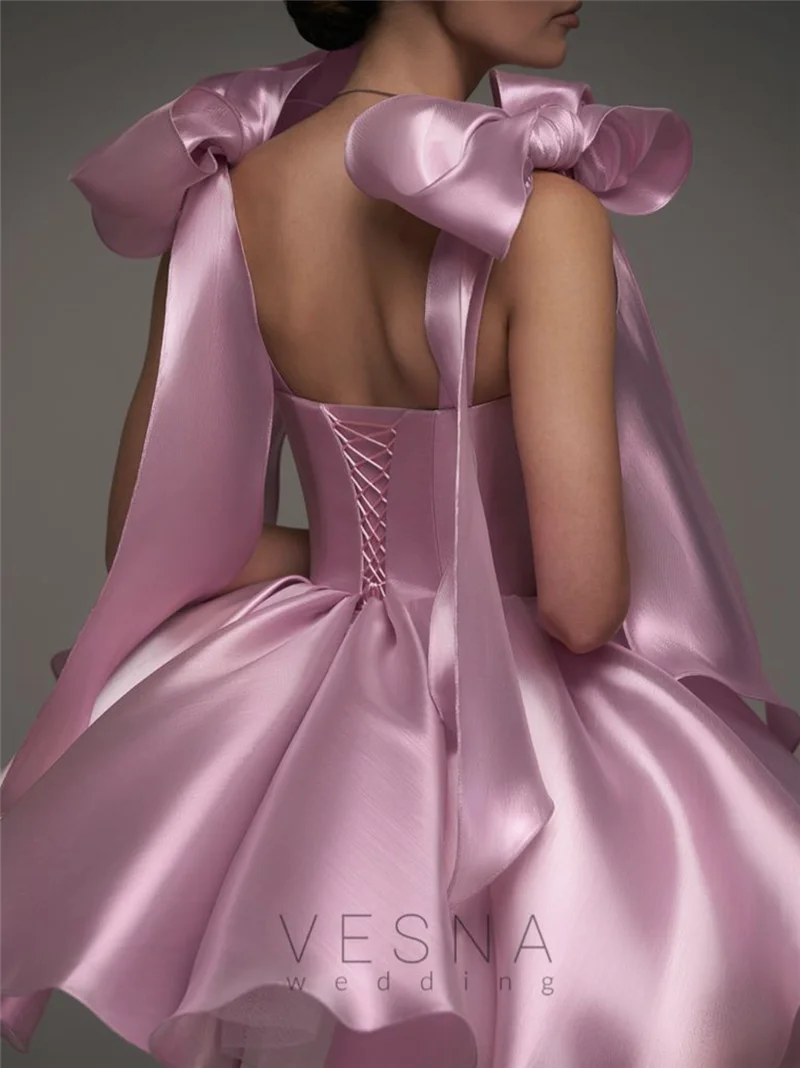 OIMG Princess Pink Sweetheart Neck Prom Gowns Off The Shoulder Formal Party Gown Short Evening Dress Customized image 4