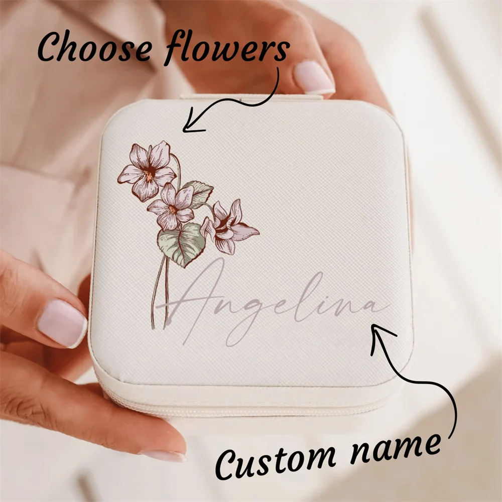 1PCS Custom Name Jewelry Box Personalized Optional Birthday Flower Storage Box Party Decoration Gift Customized Jewelry Box