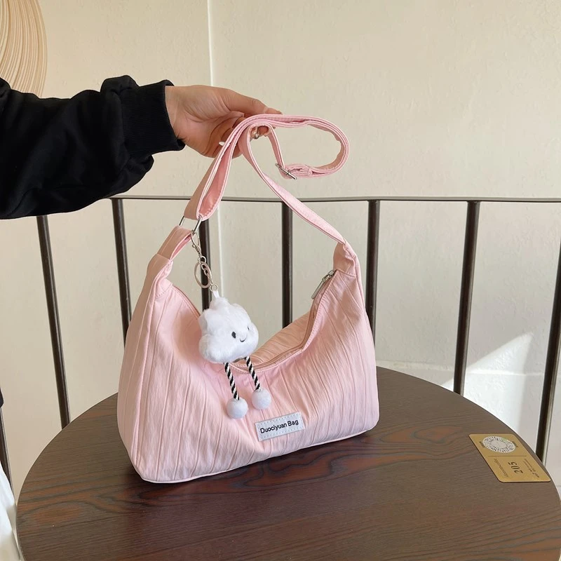 Leisure Time Like A Breath of Fresh Air High-capacity Nylon Cloth Bag Good-looking Solid Color Single Shoulder Crossbody Bag