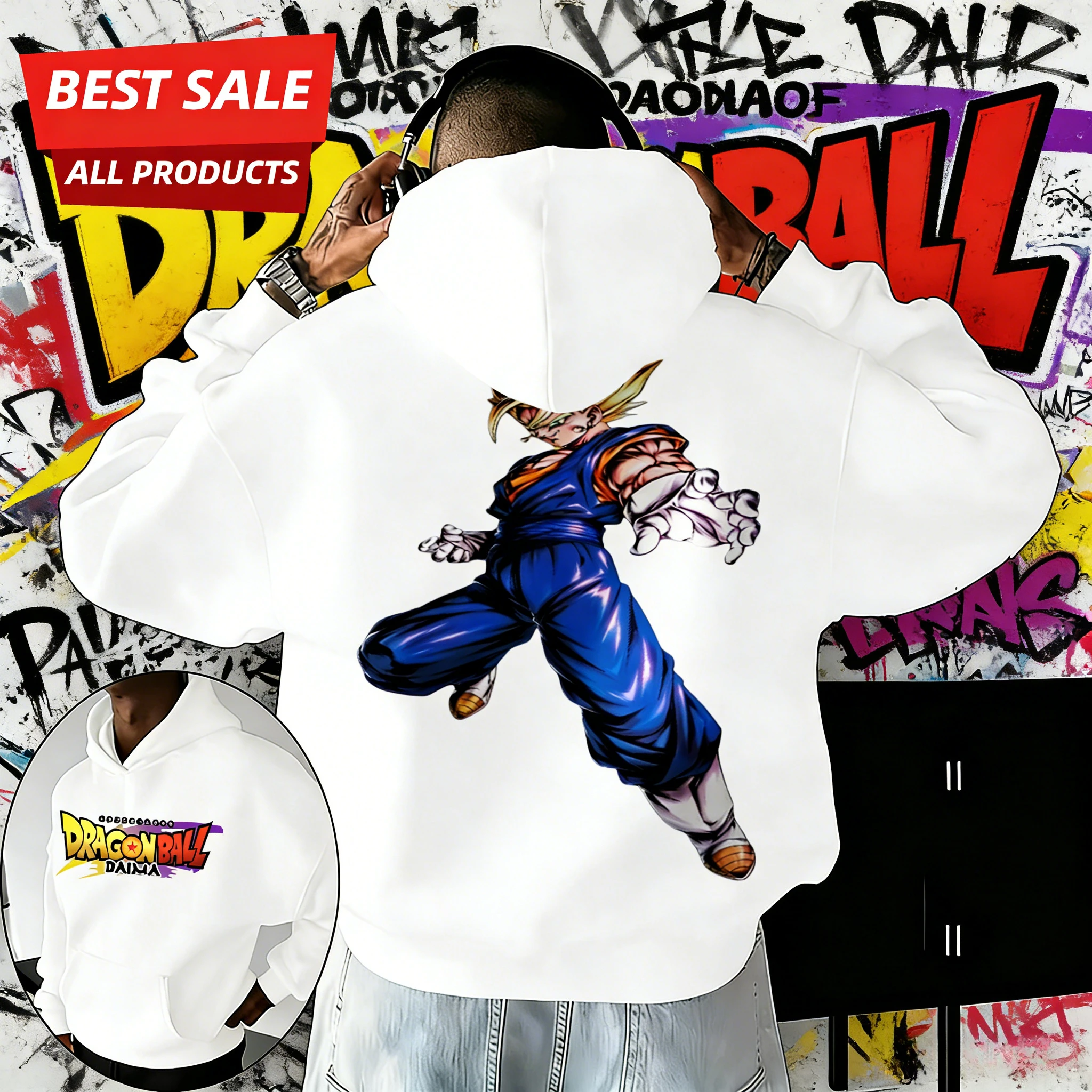 

Худи Dragon Ball DAIMA 2026 Осень-Зима, 100% хлопок, винтажный принт Вегито | Ультра-оверсайз пуловер унисекс для фанатов DBZ