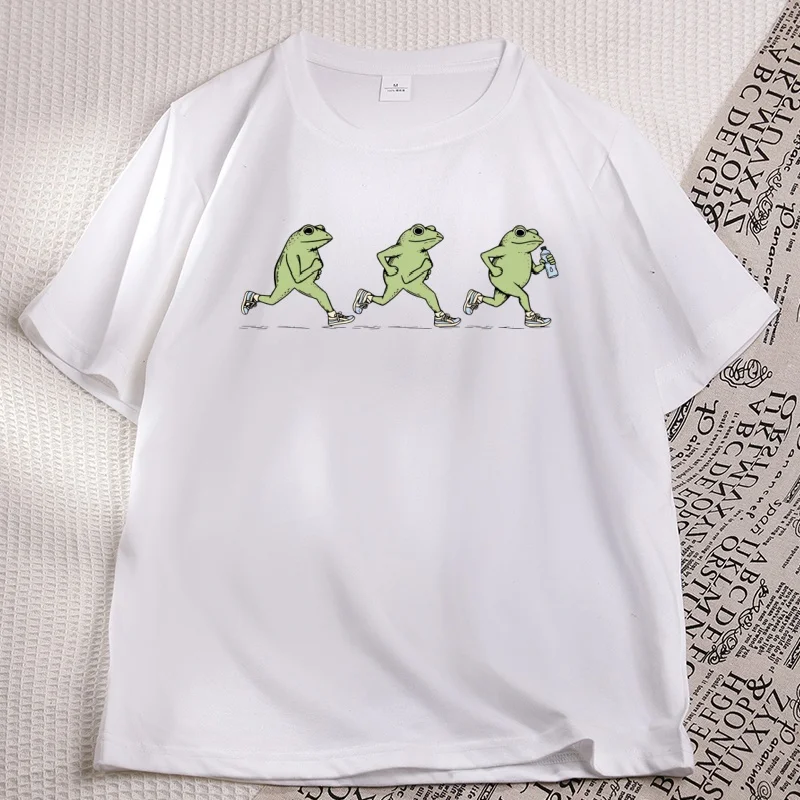 Funny Jogging Frogs T-shirts Running Tshirt Toad Printed Tees Casual Cotton Short Sleeve Round Neck T Shirt Summer Comfortable