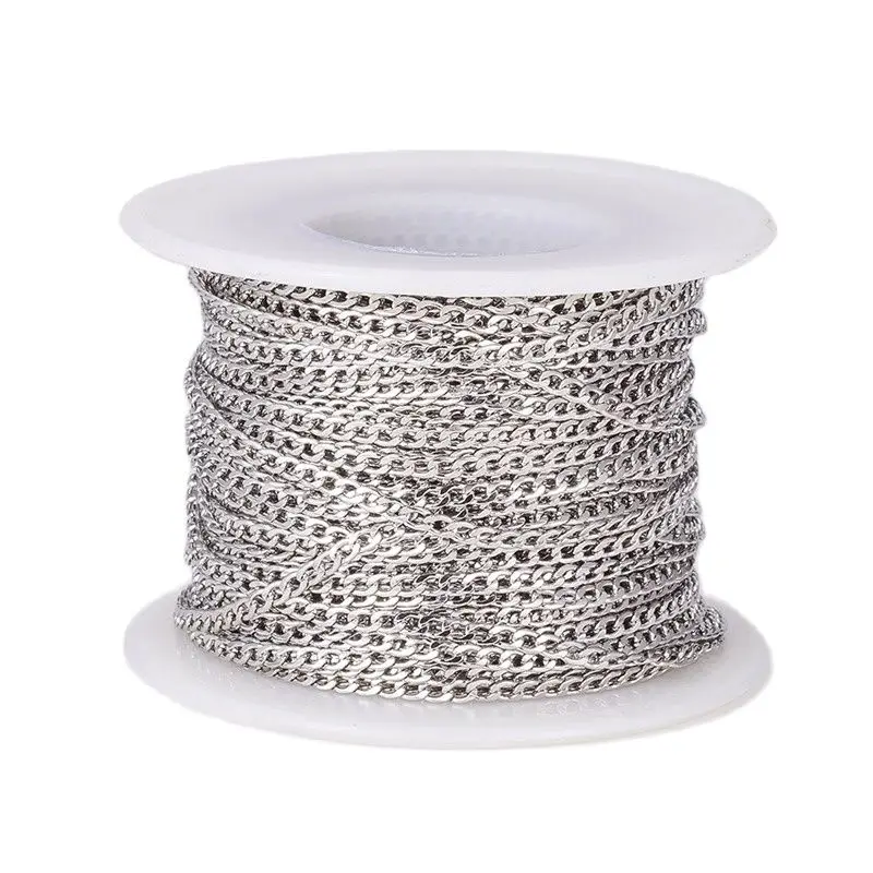 25m/roll Stainless Steel Curb Cuban Chains for DIY Jewelry Making Necklaces Chokers Bracelets Anklets Chains Links Accessories