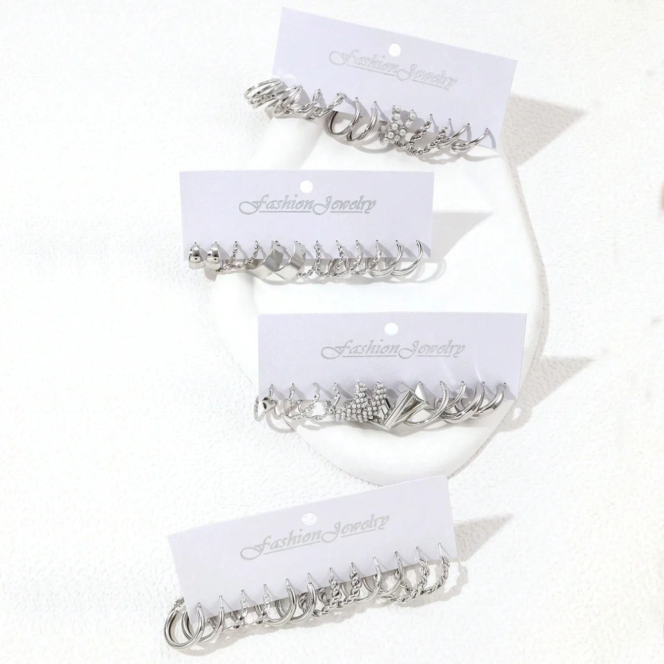 48Pcs/Set Of Fashion Earrings With Various Elements Such As Butterfly, Heart-Shaped, Faux Pearl, Rhinestone, Geometric Design