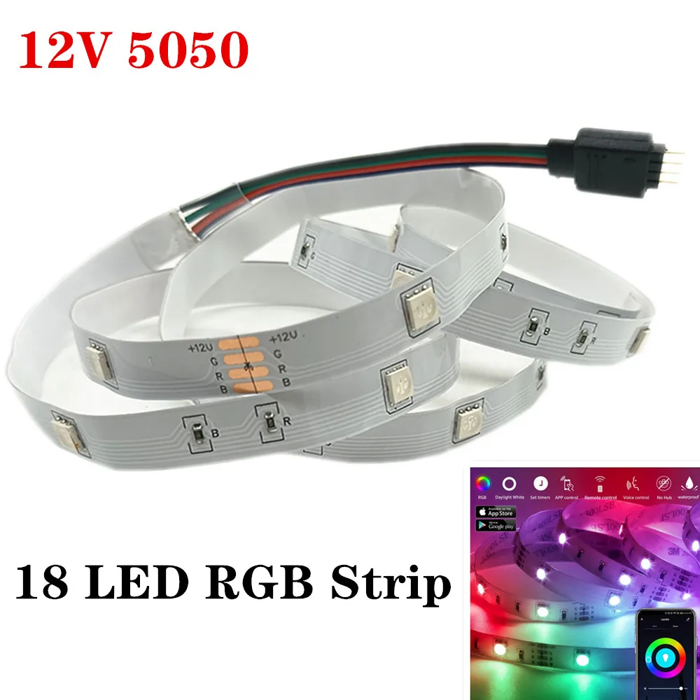 SMD 5050 RGB Strip LED Tidak Tahan Air 1M 18LED DC 12V Merah Hijau Biru Strip Lampu LED