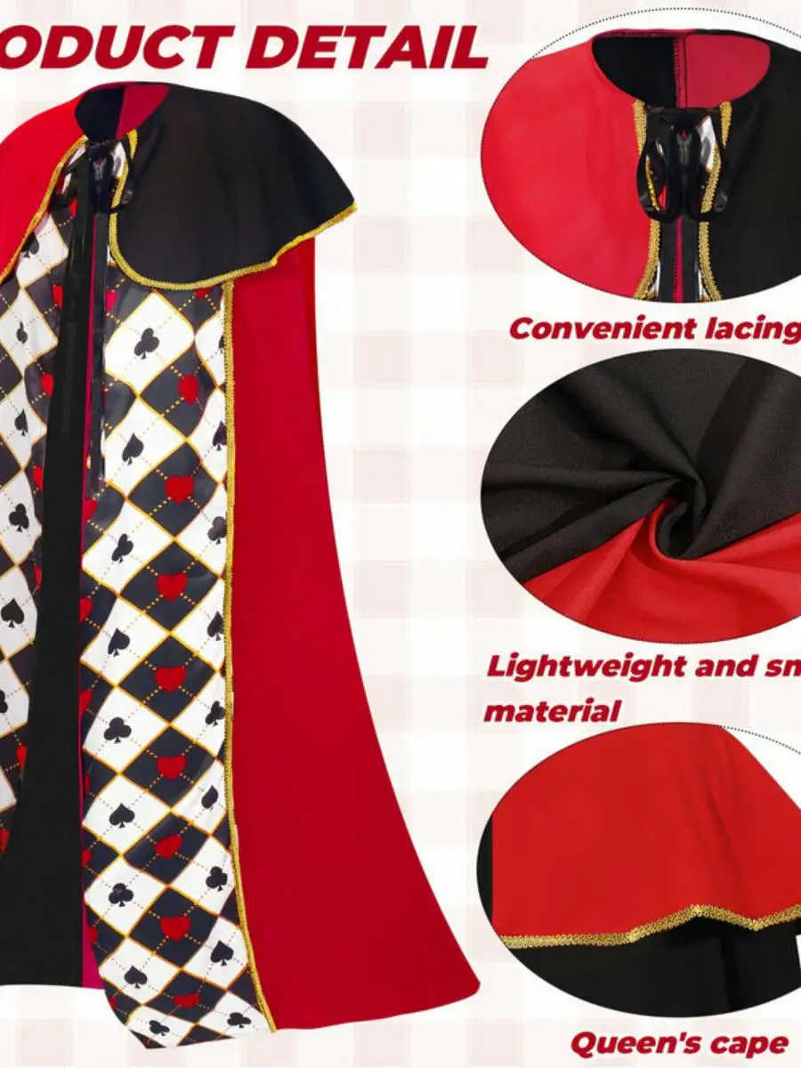 Disfraz de Reina de Corazones Roja de Alicia en el País de las Maravillas para Cosplay Transfronterizo, Festival de Halloween, Juego de Rol, Disfraz Étnico de Escenario para Mujer