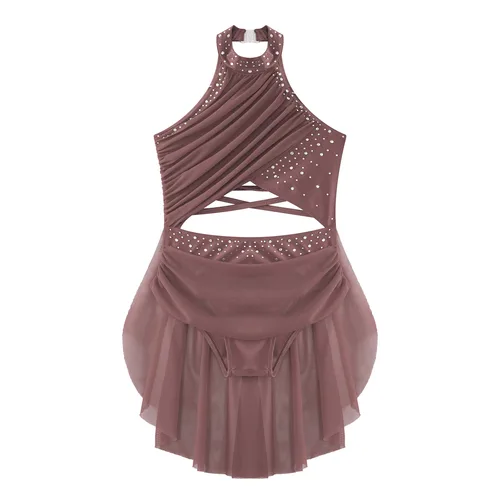 Imagen 2 del producto Vestido de baile lírico moderno para niñas, traje de Ballet, patinaje artístico, gimnasia, leotardo, espalda con tiras, vestidos de Jazz latino