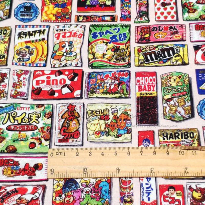 Good 100%Cotton Fabric Advertising Images For Various Snack Packaging Pattern Printing Sewing Material DIY Girl Dress Clothing