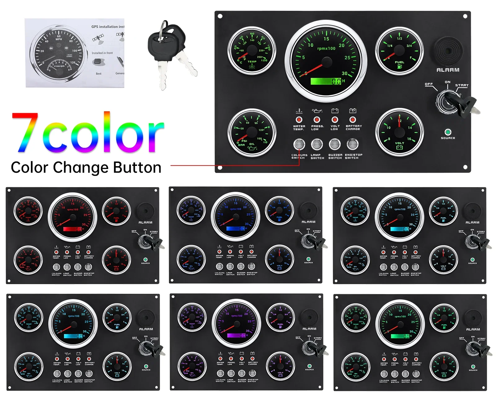 

5 IN 1 Instrument Panel 3000rpm Tachometer 8-16V Voltmeter Water Temperature Oil Pressure Fuel Level Gauge 12v Boat Dashboard