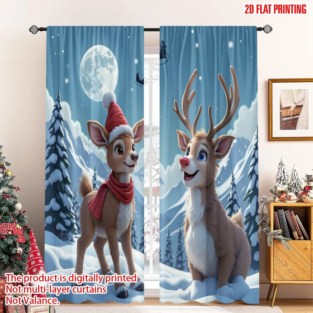 

2pcs 2D flat printing Merry Christmas Popular Drapes Christmas Snowman Reindeer Sleigh Polyester Without Electricity Birthday