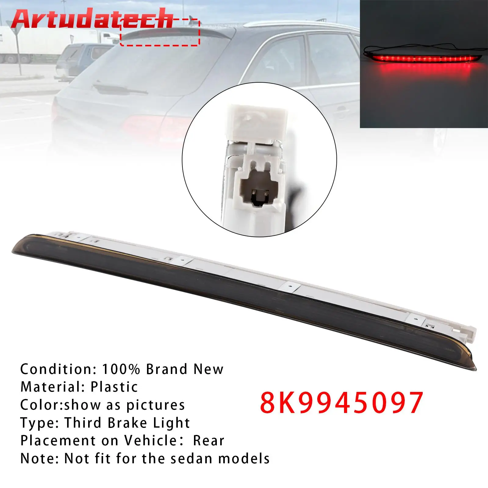 

Artudatech Rear Brake Light Third Stop Lamp Light 8K9945097 For Audi A4 RS4 B8 Avant Black Car Accessories