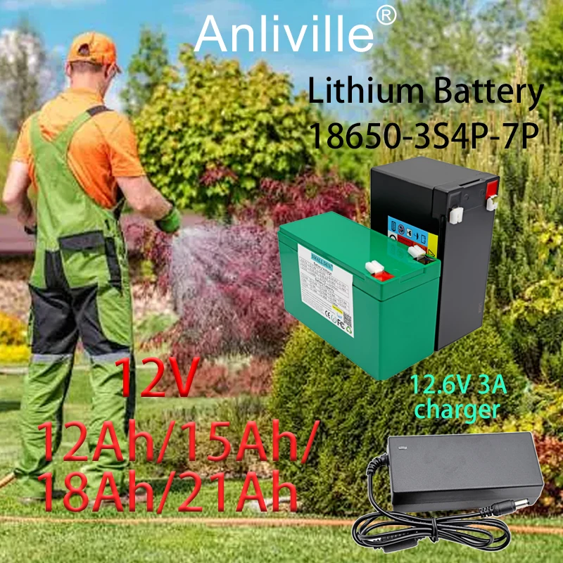 

12V 12Ah 15Ah 18Ah 21Ah 18650 lithium battery pack built-in 30A sprayer, surveillance camera battery, backup power solar battery