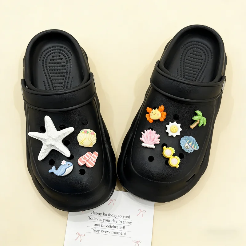 Cute Summer Beach Shoes Charms Set Starfish Whale & Palm Tree Shoe Accessories Perfect Gift for Girls and Vacation Lovers