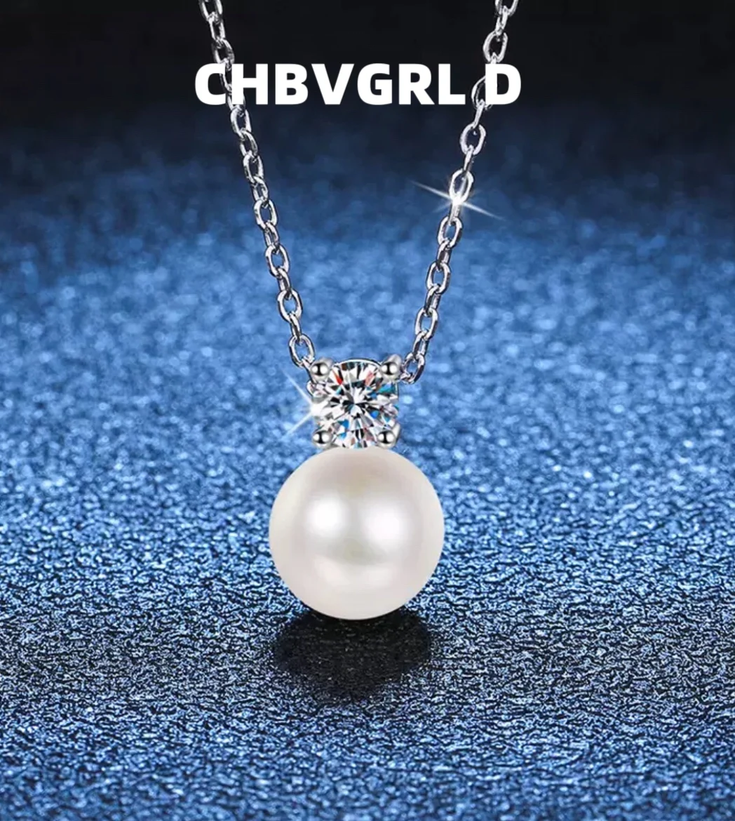 

[Mermaid] S925 sterling silver pendant moissanite D-color 30-point pearl necklace Korean version simple collar chain women's