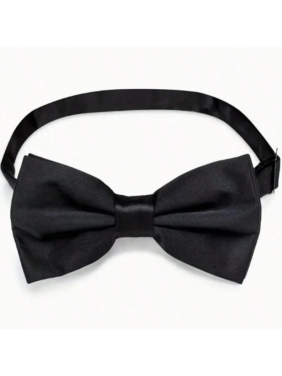 Solid Color Satin No-Tie Bow Tie in Black, Red, and Multiple Colors for Men, Groomsmen, Wedding Attire, Business Events, Stage Hosting, Student Performances, and Suit Accessories