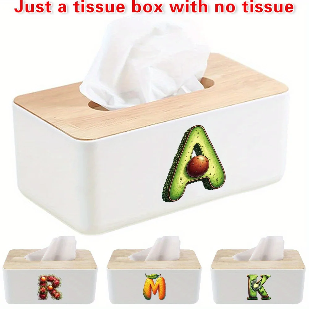 

Durable Napkin Organizer Case with Wooden Lid Modern Minimalist Tissue Box Holder Dustproof Tissue Boxes Fruit Letter Pattern