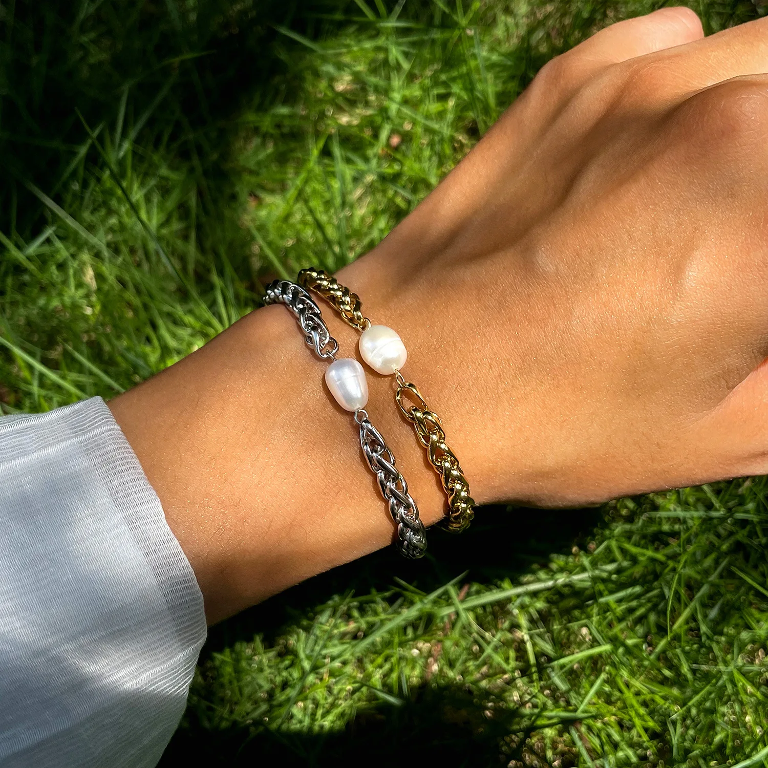 

Natural Freshwater Pearl Stainless Steel Bracelet For Women Gold-plated Irregular Shape Fashion Chain Bracelets Luxury Jewelry