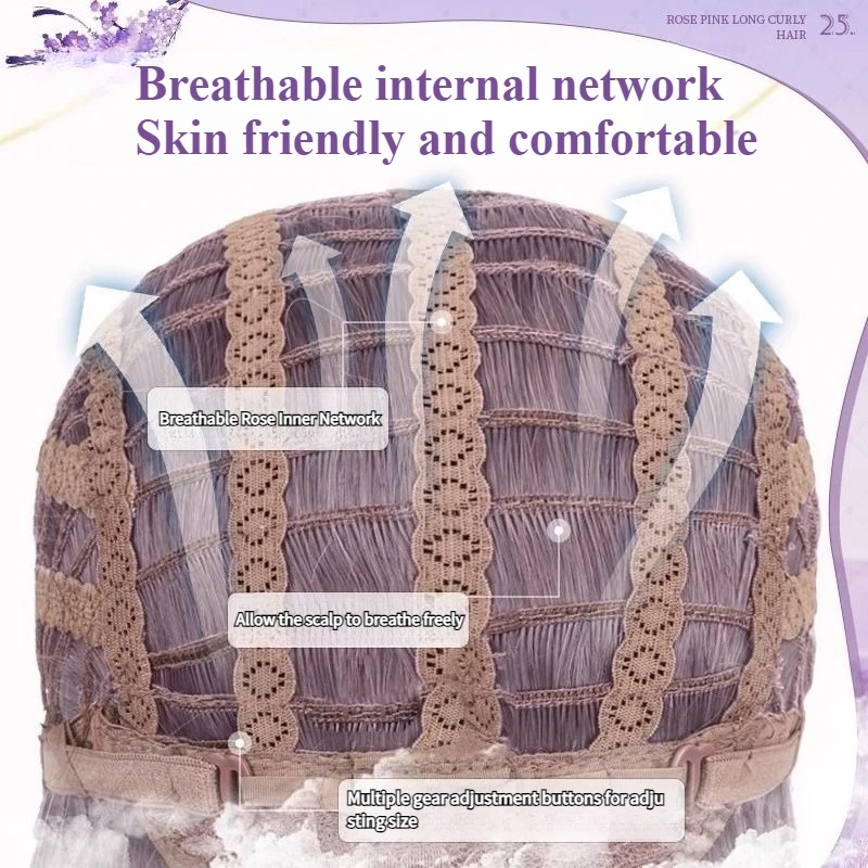 로리타 그레이 퍼플 그라데이션 공주 스타일 가발 중간 길이 헤어 큰 웨이브 긴 곱슬머리 코스프레 커플 헤어 컬러 풀 후드