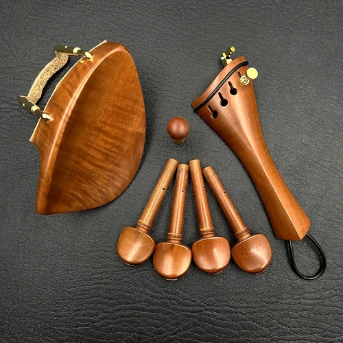 Imagen 2 del producto 1 Juego de piezas de accesorios de madera de ébano/palisandro/jujube para violín 4/4, pieza trasera + clavijas de afinación + pasadores + soporte para barbilla