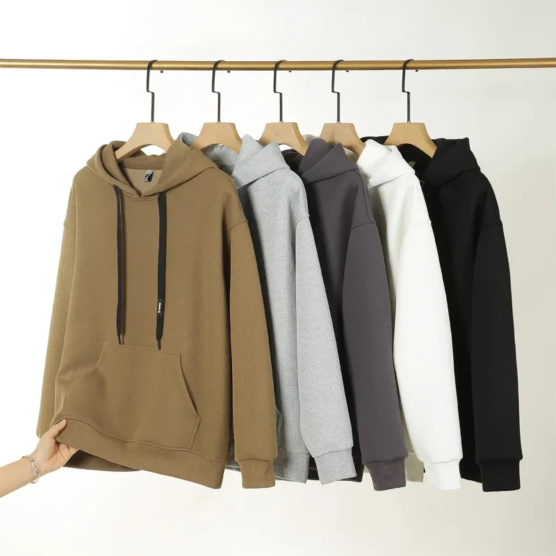 American solid color hoodie, waffle style men's and women's clothing, autumn and winter couple sports, outdoor hooded sweatshirt