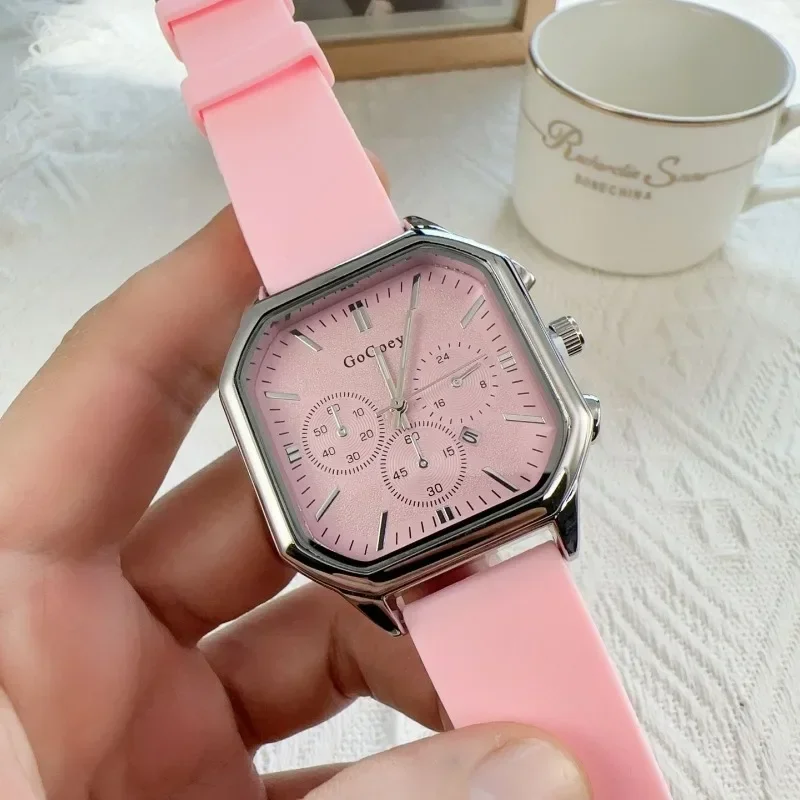 Brand Silicone Strap Large Dial Calendar Watch Fashion Sports Style Fake Three Eyed Watch for Man and Women Quartz Wristwatch