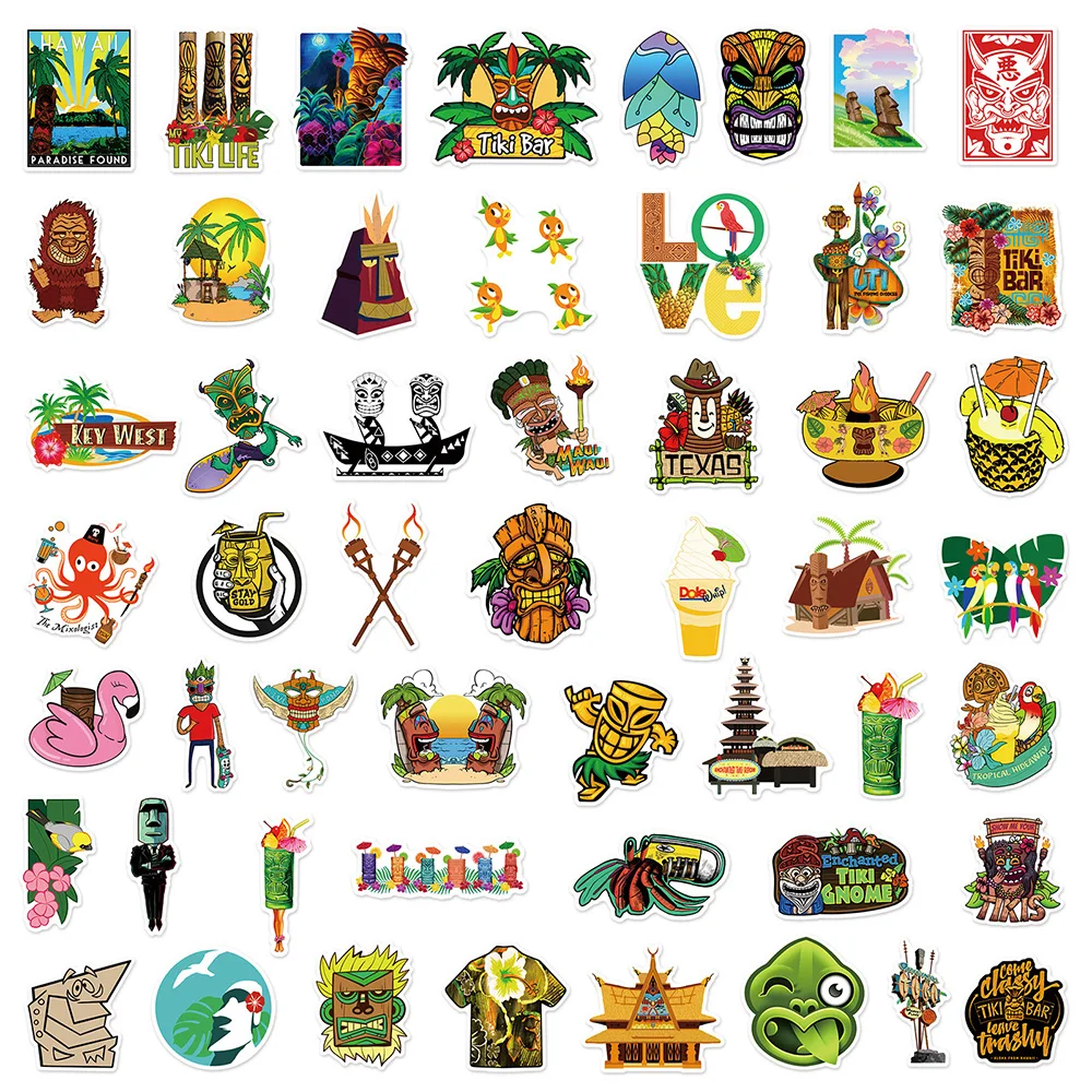 10/30/50PCS Hawaii Vacation Tiki Bar Featured Sticker DIY Phone Laptop Luggage Skateboard Graffiti Decals Fun for Kid Gift