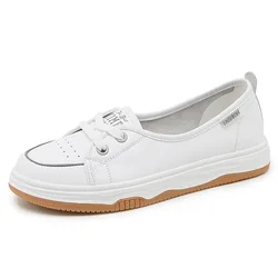 100% Genuine Leather Shoes Women Flats Spring Summer Soft Cow Leather Women Casual Shoes Brand Ladies White Shoes A4871