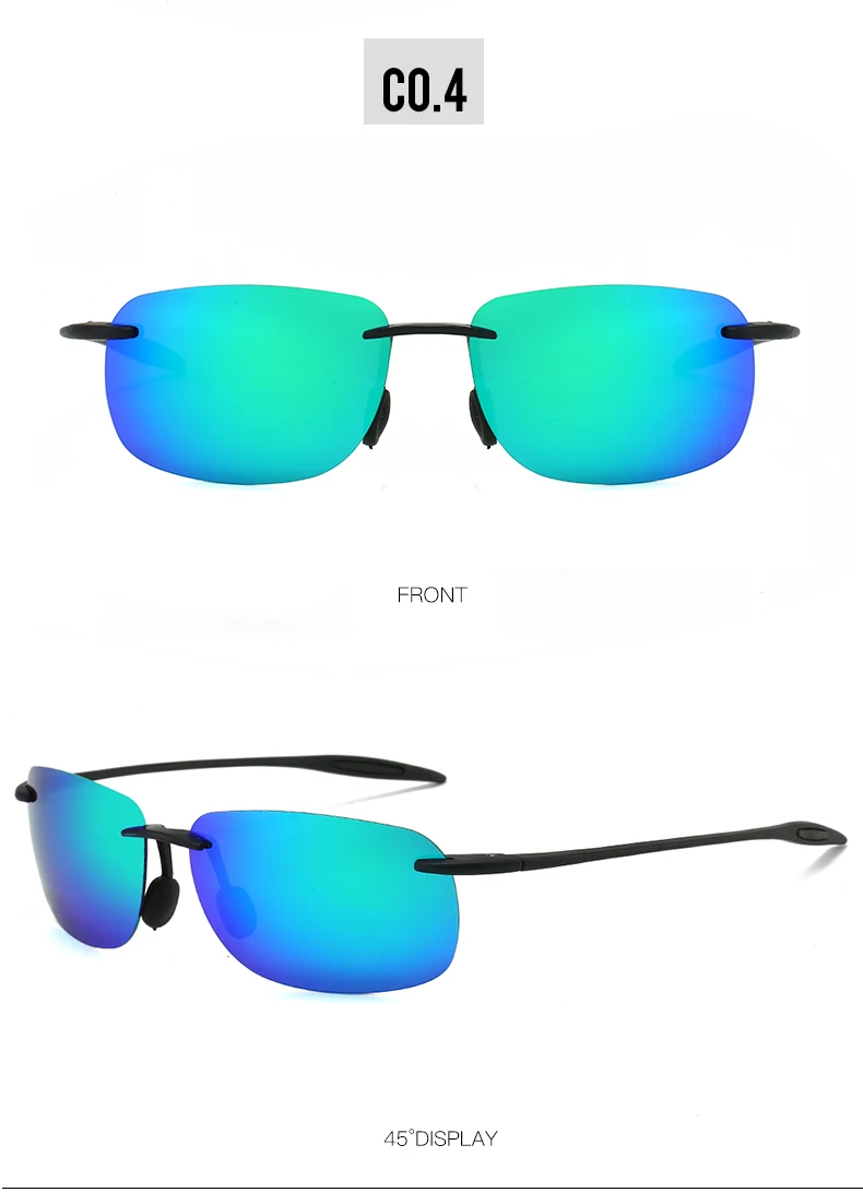 Neue ultraleichte, rahmenlose, farbenfrohe polarisierte Sonnenbrille für Männer und Frauen aus TR90-Material, geeignet für Freizeit und Urlaub, UV400. – Detail 12