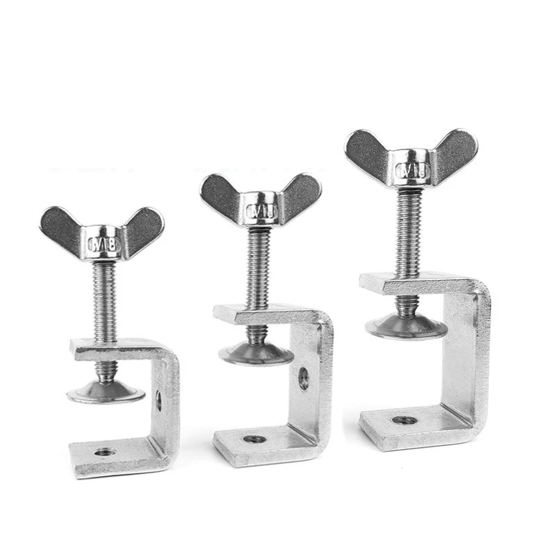 304 Stainless Steel C-clamp Steel Pipe Square Clamp Multi-function Hardware Fastener Adjustable Fixed Holder Clip With Wing Bolt