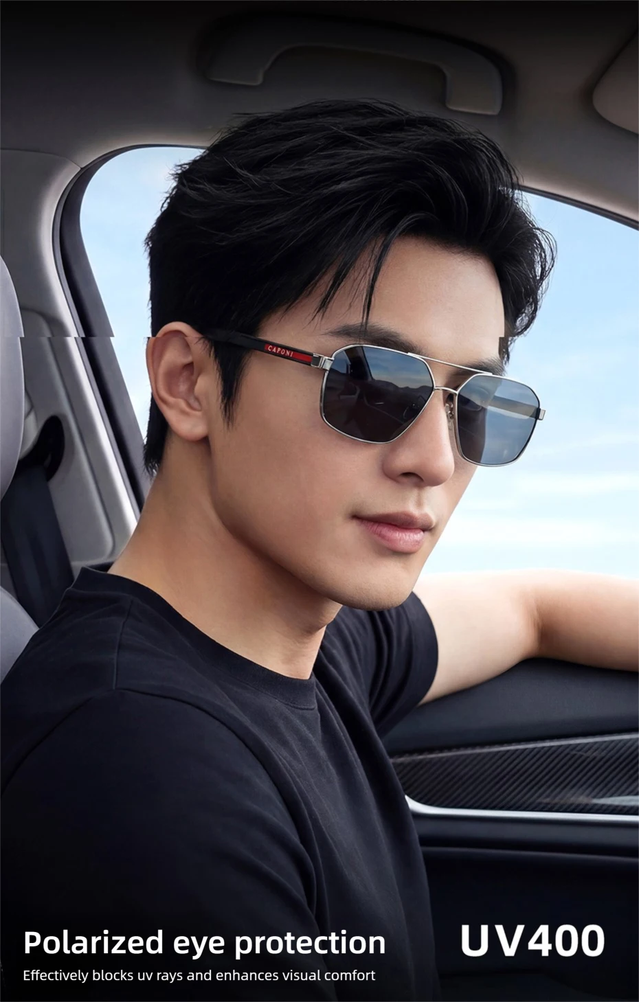 CAPONI HD Polarisierte Männer Sonnenbrille Original Design Hohe Qualität Photochrome Schwarz Sonnenbrille Outdoor Fahrer UV400 Schatten BS23818 – Detail 4