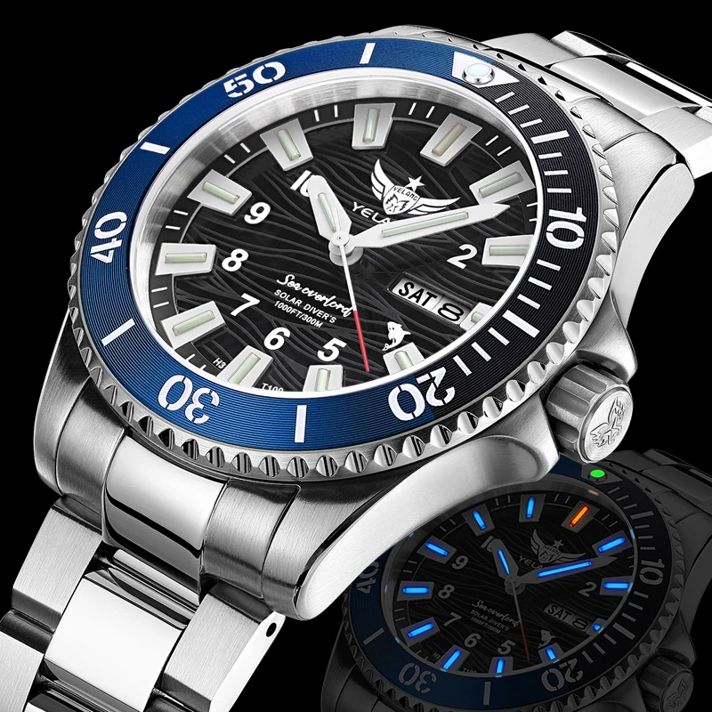 ييلانج V1217 300 متر ساعة غوص تعمل بالطاقة الشمسية اليابان VS43 سويسرية سوبر مضيئة شبح الماء مقاوم للماء الياقوت الألومنيوم الحافة Reloj #2