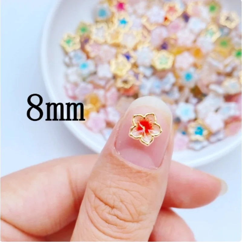 50pcs Five Petal Flower Nail Art Charms Mix Shiny Carved Clock Flower Resin Nails Accessories 3D Flatback Nail Decorations Parts