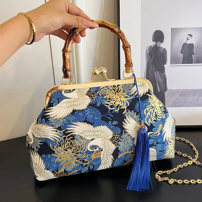 2024 New Vintage Women Fringe Shell Clip Chain Shoulder Bags Designer Prom Crossbody Bag Crane Flying Small Handbags And Purses