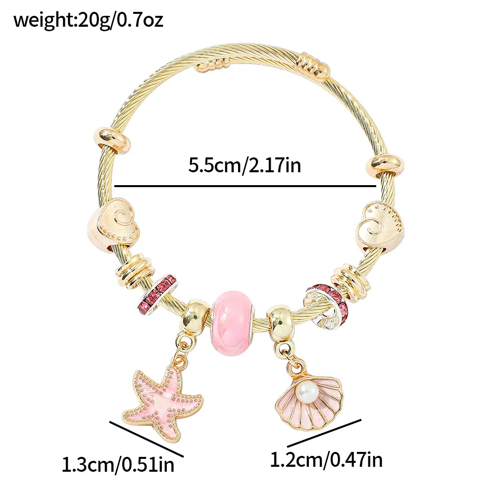 Beaded Bracelet with Rhinestone Shell Starfish Pendant High Quality Closure Bangles for Women Jewelry Accessory