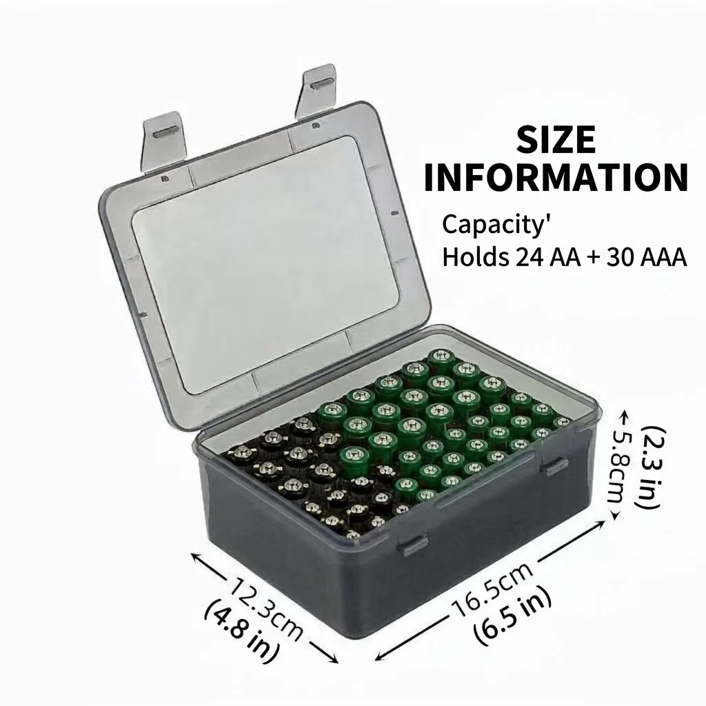 Battery Organizer Case Holds 24 AA + 30 AAA Batteries, Hard Storage Box with Sponge Foam Insert, Shockproof Battery Container