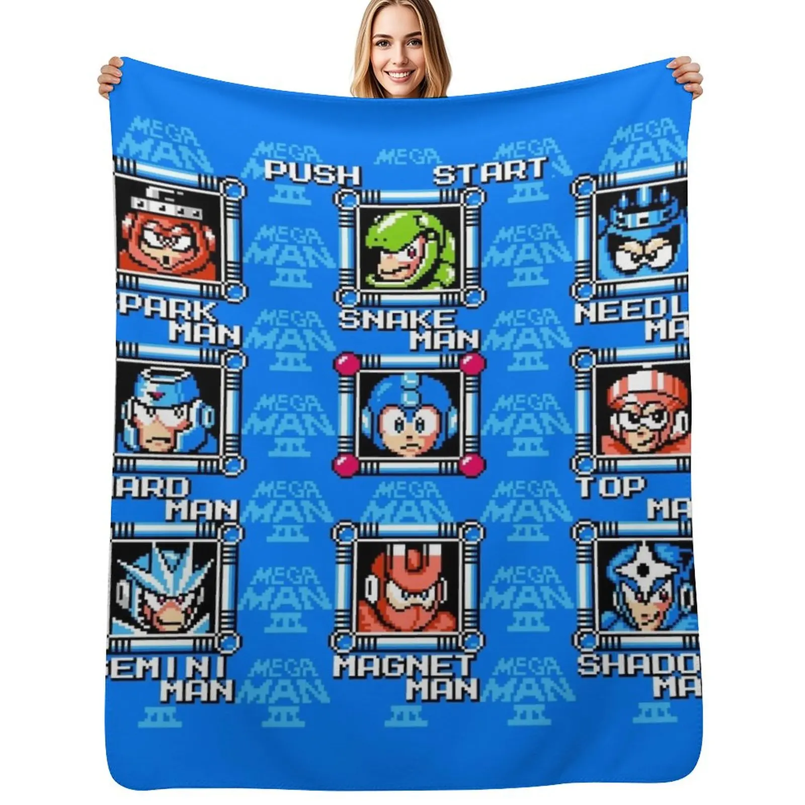 Megaman 3 stage select Throw Blanket Nap Vintage Decoratives Sofa Tourist blankets and throws Blankets