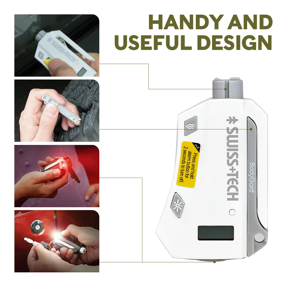 SWISS TECH Auto Emergency Escape Tools Sonic Alerm Glass Breaker Seat Belt Cutter Car Safety Kets Female Self-defense Flasher