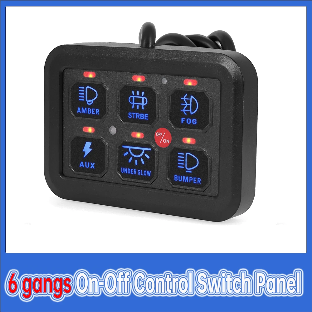 6 Gang Switch Panel 600W-1200W Circuit Control Relay System Box Slim Touch Control Panel for Boat Jeep UTV Caravan 12V-24V LED